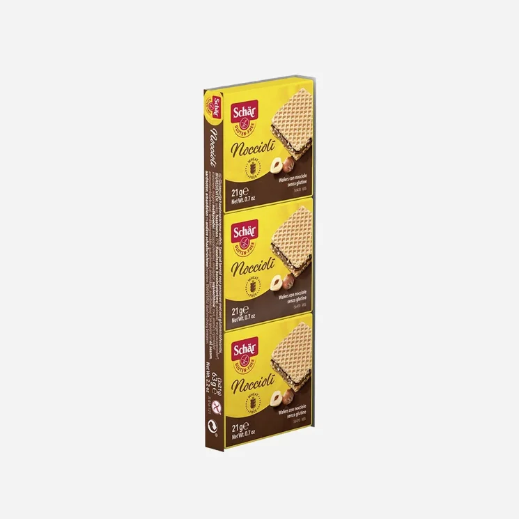 Bezglutenowe wafele z nadzieniem z orzechów laskowych Nocciolí 3x21 g